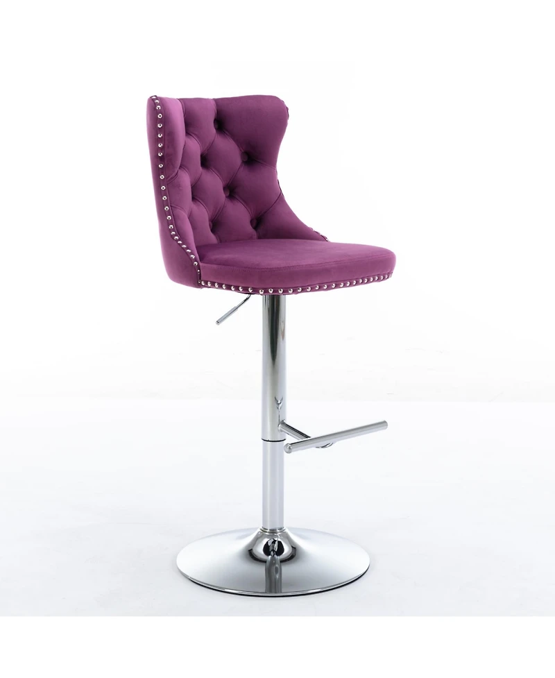Rainsken Bar Stools Set of 2, Adjustable Counter Height Chairs with Nailhead Trim and Metal Base for Kitchen Island