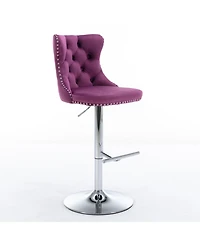 Rainsken Bar Stools Set of 2, Adjustable Counter Height Chairs with Nailhead Trim and Metal Base for Kitchen Island