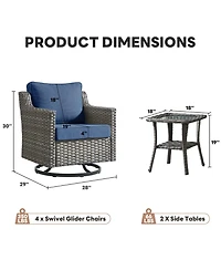 Pocassy 6 Piece Outdoor Wicker Patio Furniture Set,High Back Swivel Rocker Patio Chairs with 4" Thickened Cushions and Side Table
