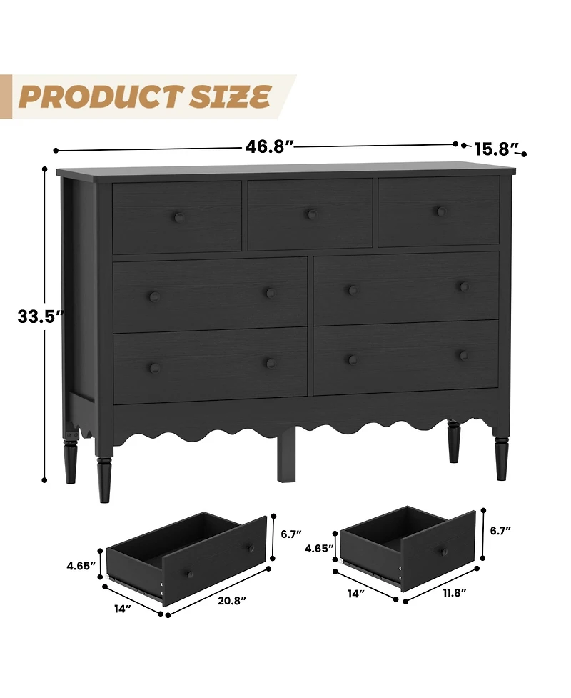 Aheaplus 47" Wooden 7-Drawers Cabinet, Farmhouse Dresser for Badroom