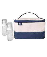 Lands' End Large Makeup Bag Train Case with 2 100 Ml Plastic Travel Bottles, Soft-Sided Cosmetic Travel Bag