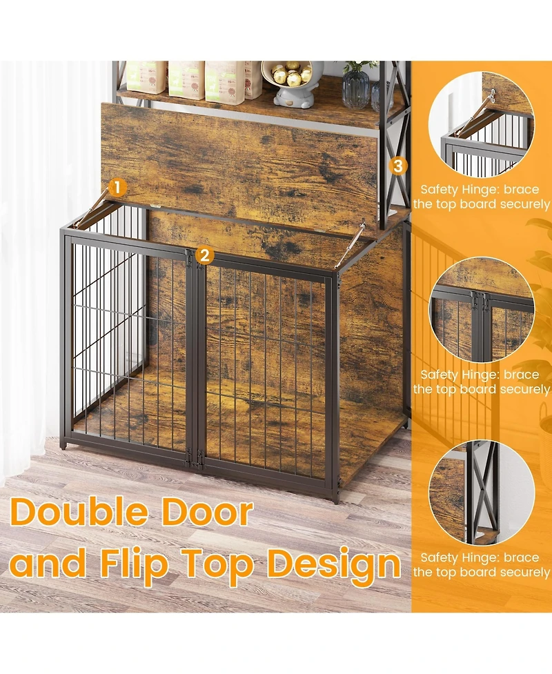 gaomon Dog Crate Furniture, 42.5 Inch Dog Kennel with Divider, Flip Top Dog Crate End Table with Divider, Large Dog Cage for Indoor