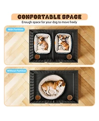 gaomon 42 inch Heavy Duty Dog Crate, Large Metal Dog Crate with 2 Feeding Door and Blows, Pet Cage House with Removable Tray and Wheels for s/m/l Dogs