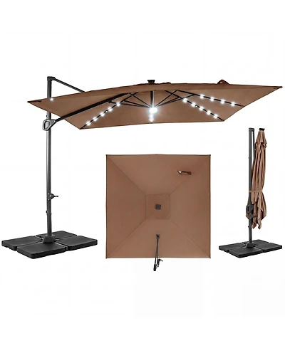 Gymax 10 Ft Cantilever Outdoor Umbrella w/ 32 Solar Led Lights and 220 Lbs Base