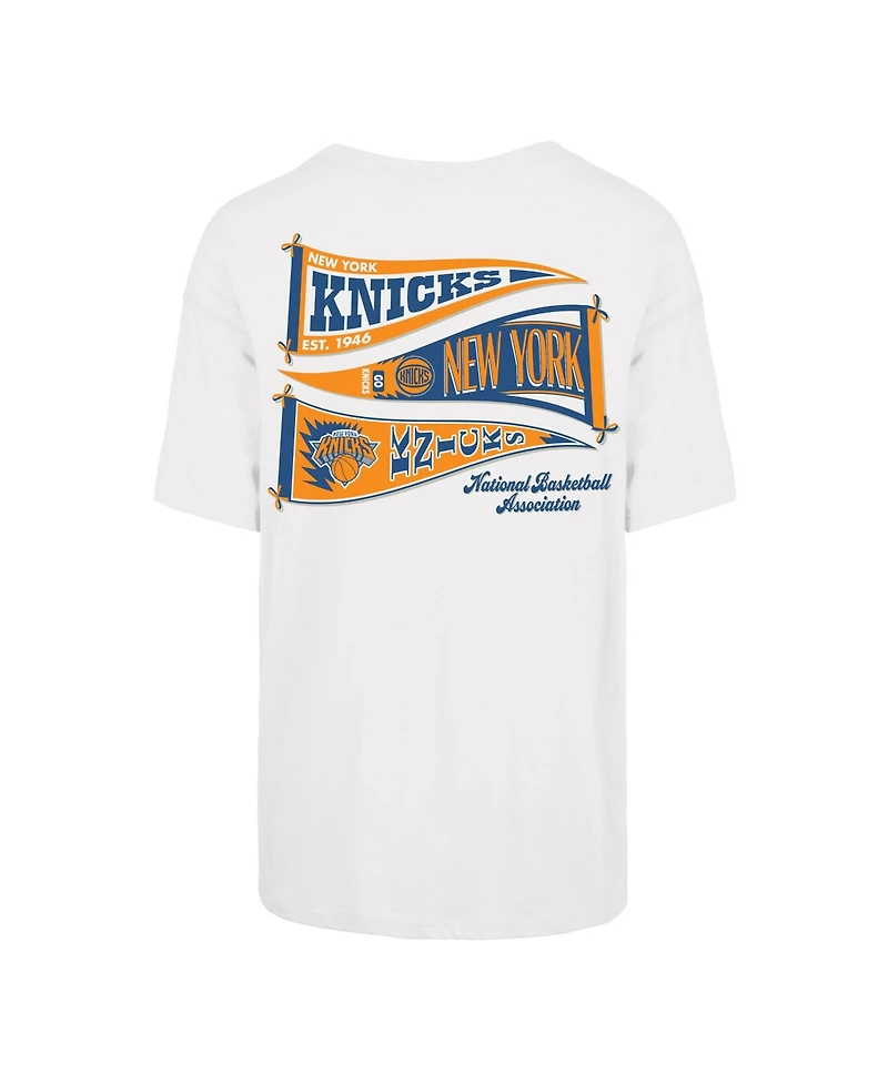 47 Brand Women's Cream New York Knicks Bow and Banner Sadie T-Shirt