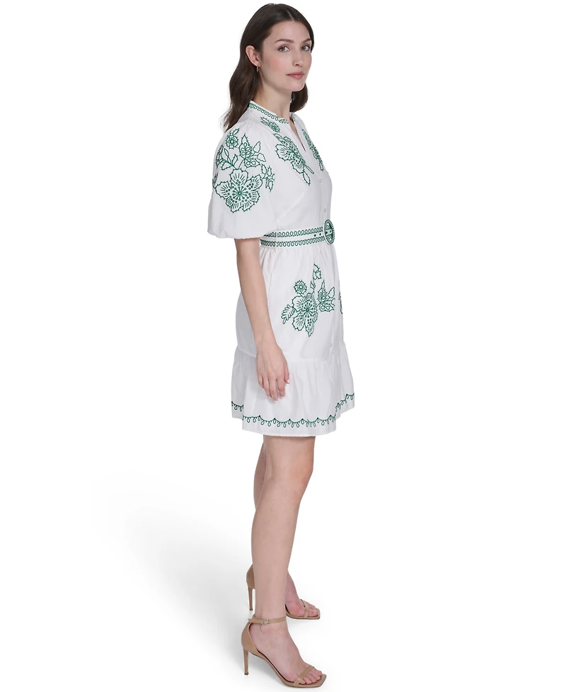 Eliza J Petite Embroidered Belted Dress