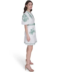 Eliza J Petite Embroidered Belted Dress