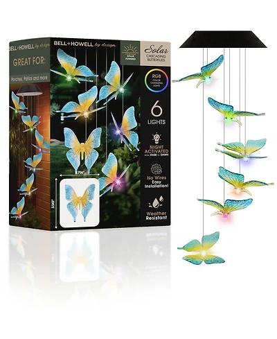 Bell + Howell Solar Cascading Butterflies Rgb Color-Changing Hanging Light – 6 Led Outdoor Solar Powered Decorative Garden Light
