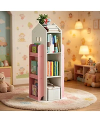 Rainsken 4-Tier Rotating Bookshelf Tower, 360 Degree Display Floor Standing Bookcase Storage Rack, for Bedroom, Living Room, Study Room