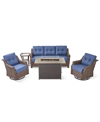Pocassy 5-Piece Wicker Patio Conversation Set with Thick Cushions and Fire Pit Table