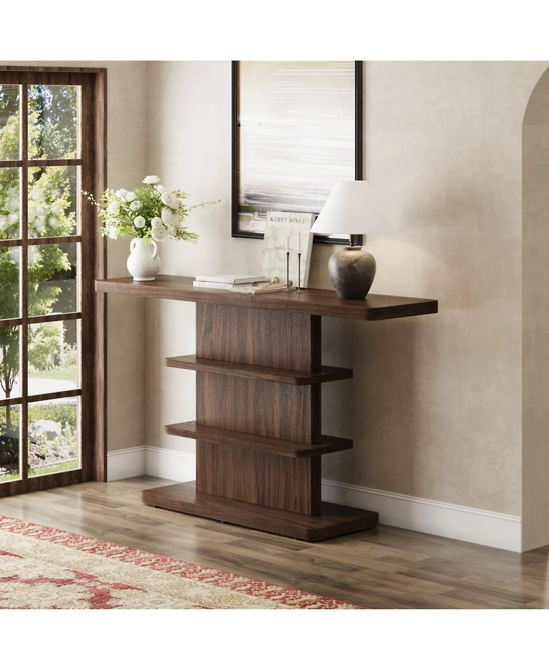 Rainsken Farmhouse Narrow Console Table, with 2 Tier Open Storage Shelves, Easy to Move and Adjust, High Weight Capacity, for Living Room,Hallway