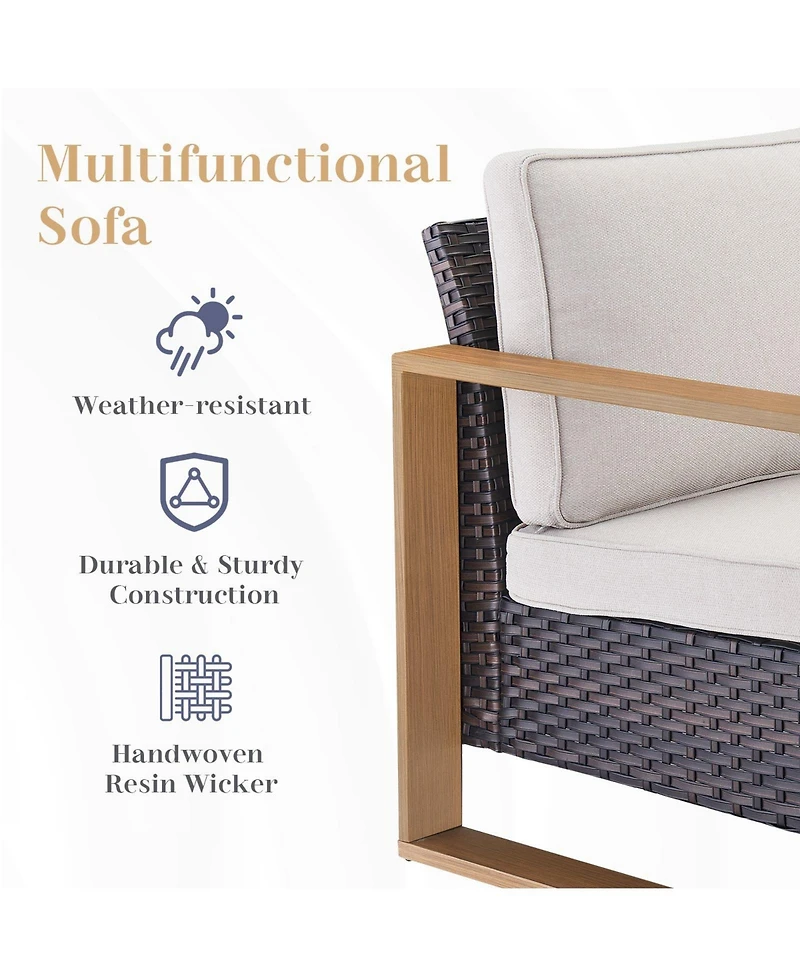 Pocassy Wicker Patio Furniture Set, High Back Outdoor with Thick Cushion and Ottoman, All-Weather Conversation Set