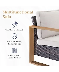 Pocassy Wicker Patio Furniture Set, High Back Outdoor with Thick Cushion and Ottoman, All-Weather Conversation Set