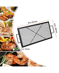 Cozito X-Marks Fire Pit Grill Grate, 32 x 15 inches Rectangle Q235 Steel Cooking Grid with Handle