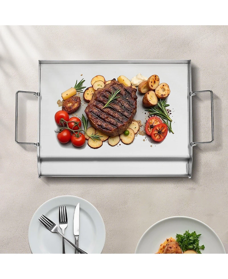 Cozito Stainless Steel Griddle, 17 x 13 inches Flat Top Gas Grill Plate with Handles