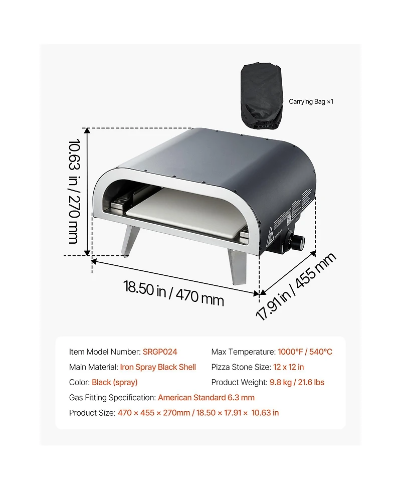 Cozito Propane Outdoor Pizza Oven, 12 inches Gas Pizza Maker with Stone and Carry Bag