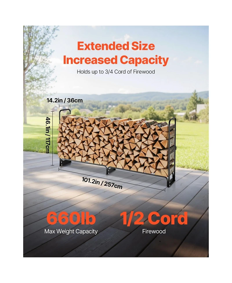 Cozito Firewood Rack with Cover, 8 feet Outdoor 1/2 Cord Metal Log Holder