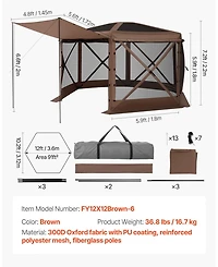 Cozito Pop Up Gazebo Screen Tent, 12 x 12 feet 6-Sided Canopy with Carry Bag