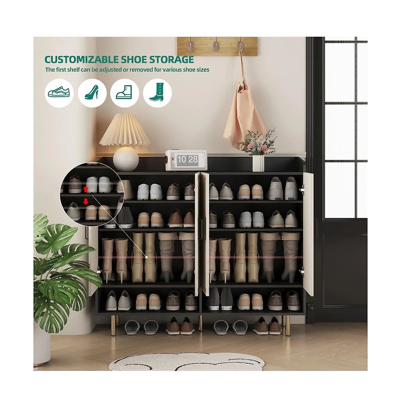 Rainsken Shoe Cabinet with 4 Doors Large Modern Shoe Storage Organizer Cabinet with Adjustable Shelves for Entryway Slim Shoe Rack Cabinet