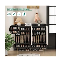 Rainsken Shoe Cabinet with 4 Doors Large Modern Shoe Storage Organizer Cabinet with Adjustable Shelves for Entryway Slim Shoe Rack Cabinet