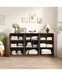 Rainsken 9 Drawer Dresser, Rattan Wide Particle Board Chest, Space Saving Storage Organizer