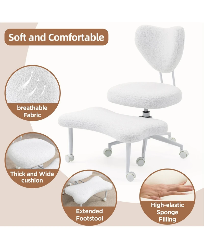 Rainsken Meditation chair, Teddy fabric, with lumbar support and a height, Heart-Shaped Backrest, Adjustable Height, for Office, Study