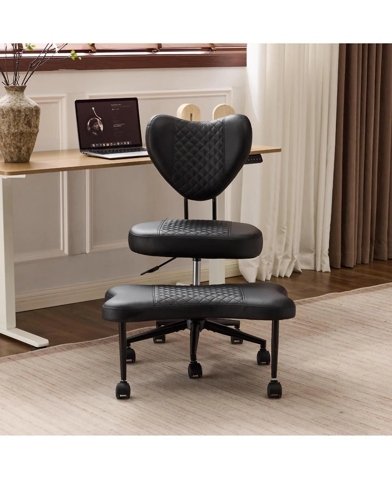 Rainsken Meditation chair, Pu Leather fabric, with lumbar support and a height, Heart-Shaped Backrest, Adjustable Height, for Office, Study