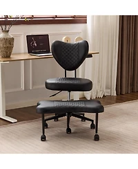 Rainsken Meditation chair, Pu Leather fabric, with lumbar support and a height, Heart-Shaped Backrest, Adjustable Height, for Office, Study