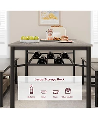 gaomon 4 Piece Dining Table Set, Rectangular Kitchen Set with Upholstered Chair & Storage Benches