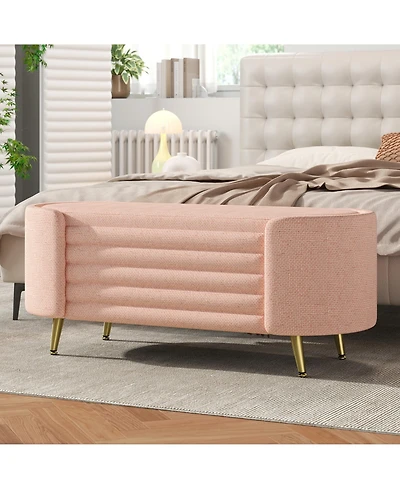 Rainsken Storage Ottoman - Upholstered Storage Bench, Oval End of Bed Bench for Living Room, Bedroom and Entryway
