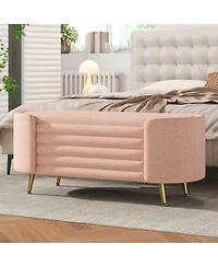 Rainsken Storage Ottoman - Upholstered Storage Bench, Oval End of Bed Bench for Living Room, Bedroom and Entryway