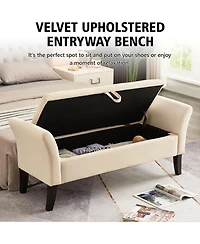 Rainsken 51.5 Inch Storage Ottoman Bench, Velvet Upholstered End of Bed Bench