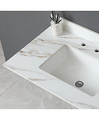 Sillysis Sintered Stone Bathroom Vanity Top with Rectangular Sink, Carrara Marble Look, Water and Stain Resistant, 4" Backsplash