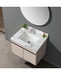 Sillysis Sintered Stone Bathroom Vanity Top with Ceramic Sink, Carrara Marble Look, 4" Backsplash, Water Stain and Scratch Resistant