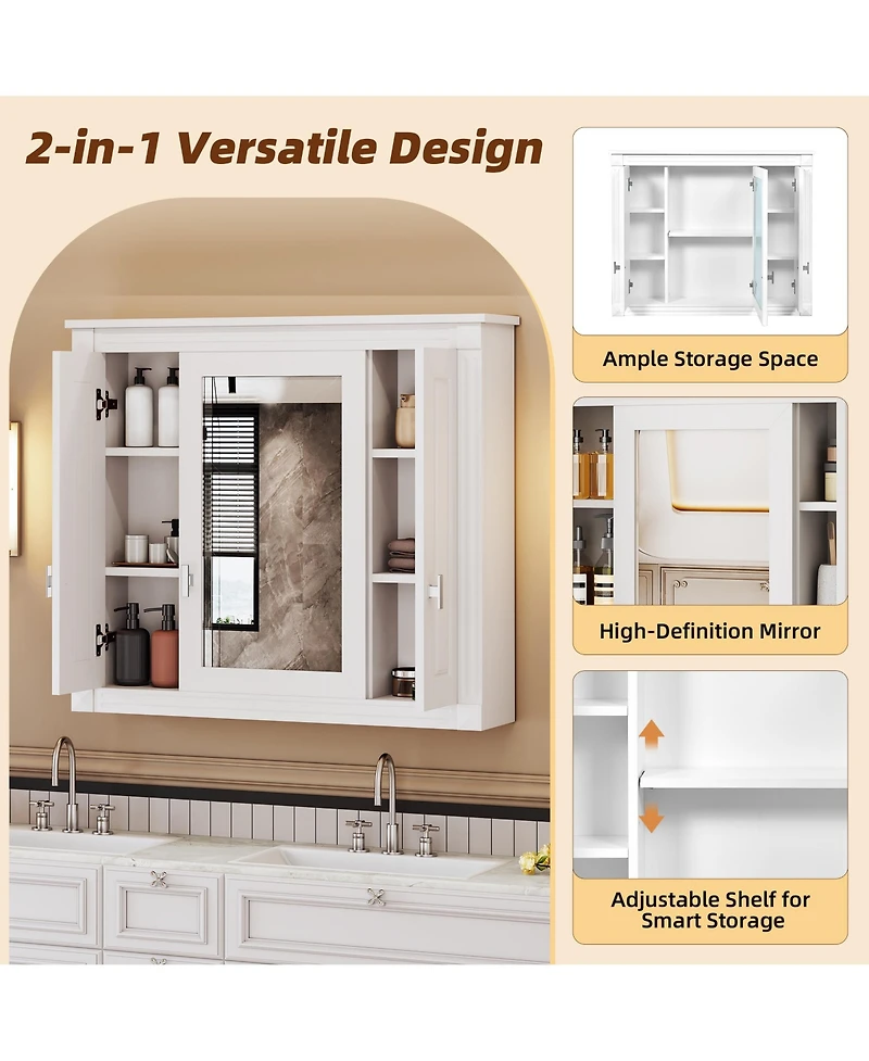 Midola Bathroom Wall Cabinet with Mirror, Wall Mounted Medicine Cabinet with 5 Shelves, Mirrored Door Over Toilet Storage Cabinet