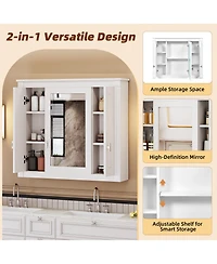 Midola Bathroom Wall Cabinet with Mirror, Wall Mounted Medicine Cabinet with 5 Shelves, Mirrored Door Over Toilet Storage Cabinet