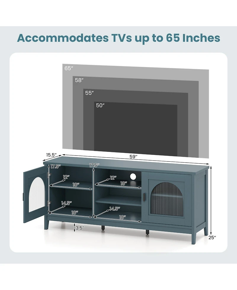 Slickblue Modern Tv Cabinet with Storage Shelves and Dual Cable Holes