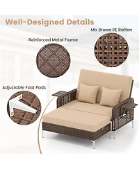 Gouun 2-Piece Rattan Daybed Set with 4-Level Adjustable Backrest and Storage Ottoman