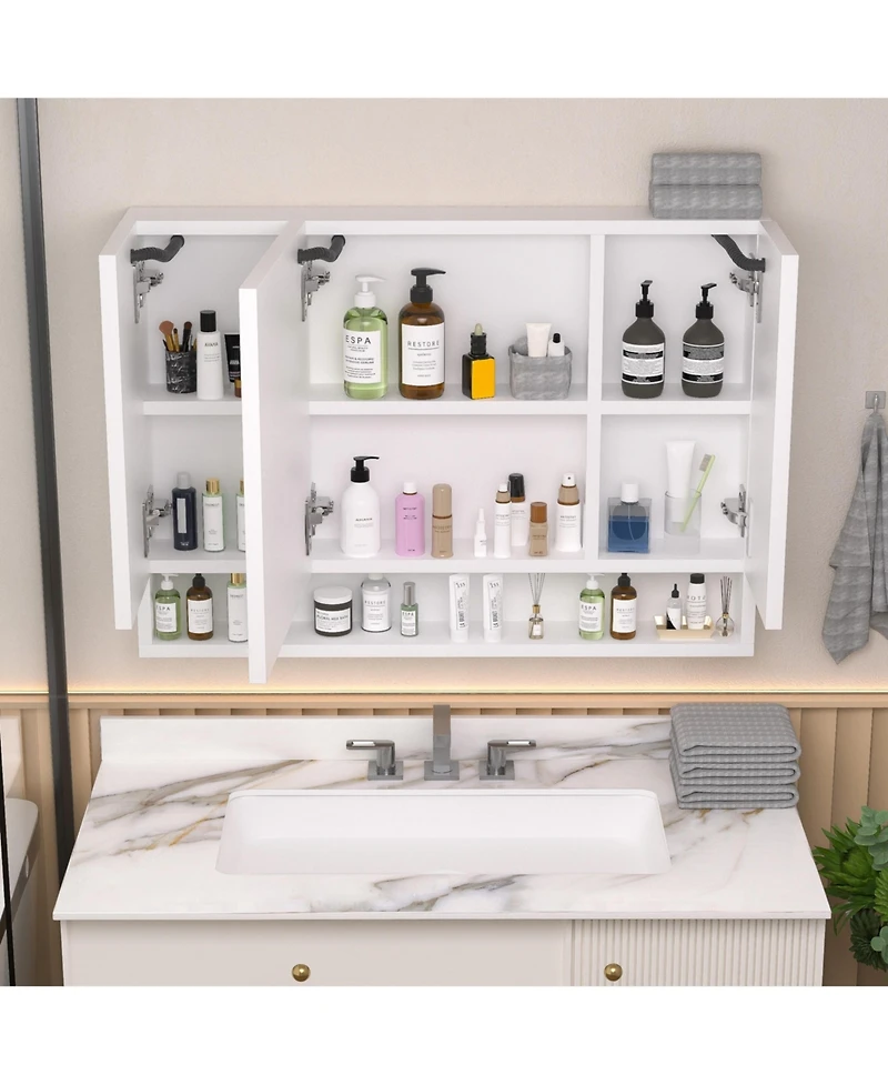 Midola Modern 39x28" Aluminium Bathroom Cabinets, Medicine Cabinets with Mirrors and Led Lights, Bathroom Storage with Multilevel Storage Compartments