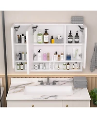 Midola Modern 39x28" Aluminium Bathroom Cabinets, Medicine Cabinets with Mirrors and Led Lights, Bathroom Storage with Multilevel Storage Compartments