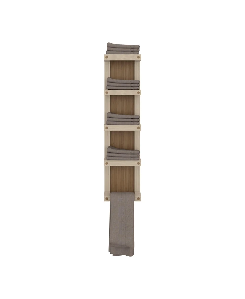 Fm Furniture Chandler 5-Tier Wall Towel Rack, Slim Vertical Organizer with Shelves for Bathroom, Space-Saving, Natural Oak