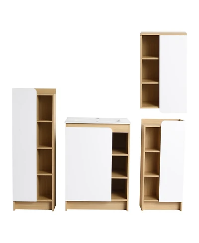Phying 4 Piece Light Oak Bathroom Vanity Set Thin Edge Ceramic Sink Vanity Combo Dual Color Door Panels Kd Assembly Storage Cabinet
