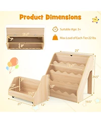 Costway Kids Bookshelf and Toy Storage Organizer with Rolling Drawer Cart, 4 Tier Book Shelf