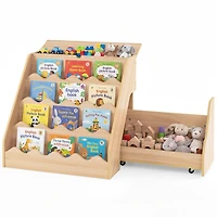 Costway Kids Bookshelf and Toy Storage Organizer with Rolling Drawer Cart, 4 Tier Book Shelf