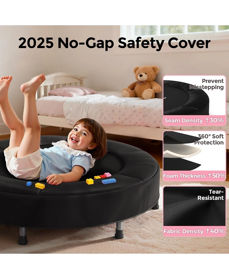 Bcan SP1 36 Inch Astm Certified Toddler Trampoline Indoor Kids Mini Trampoline with Safety Cover Foam Handle