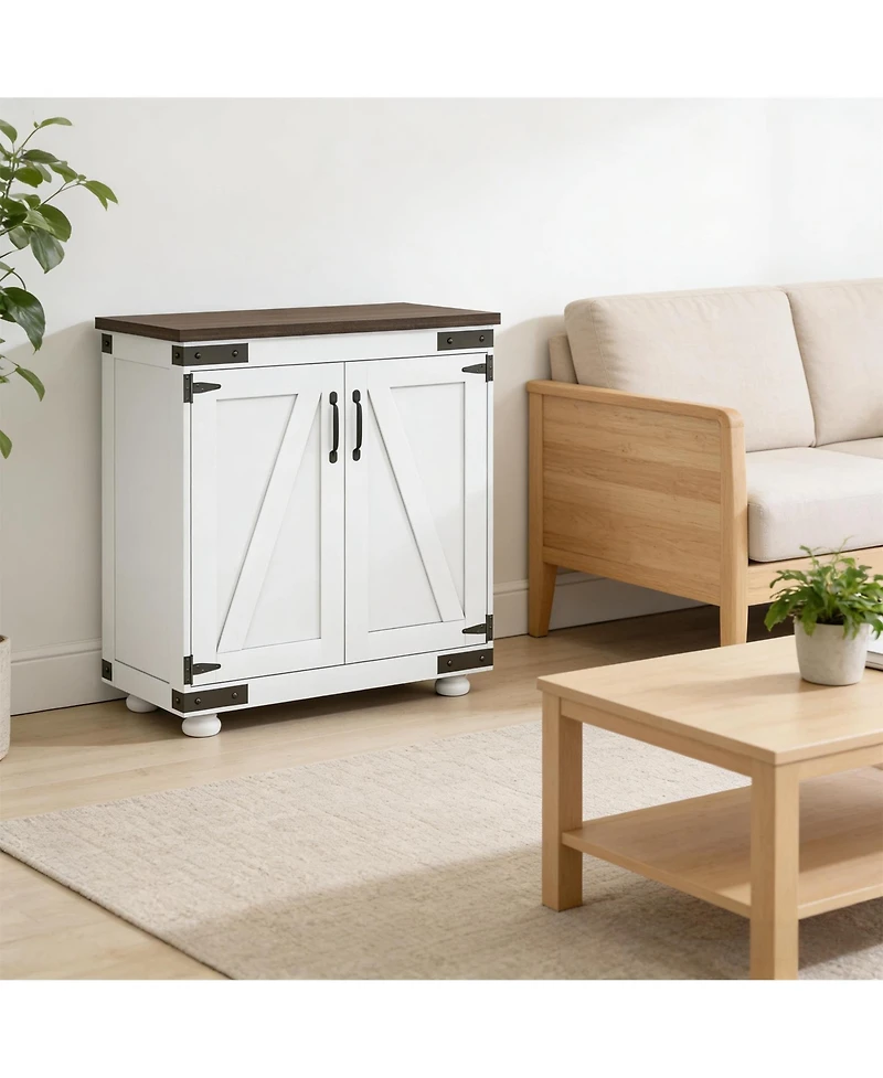 Clihome 31.1 Inch Farmhouse Barn Door Storage Cabinet Entryway Sideboard with Adjustable Shelves