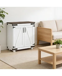 Clihome 31.1 Inch Farmhouse Barn Door Storage Cabinet Entryway Sideboard with Adjustable Shelves