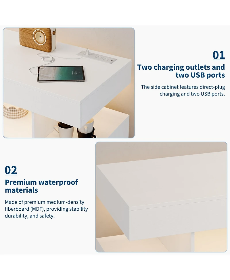 homfan Modern Led Sideboard Cabinet with Rgb Lighting, Charging Station, 3 Drawers, 2 Doors, And Spacious Storage for Dining or Living Areas.
