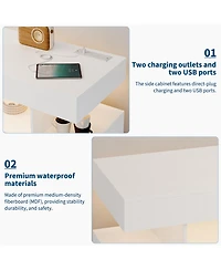 homfan Modern Led Sideboard Cabinet with Rgb Lighting, Charging Station, 3 Drawers, 2 Doors, And Spacious Storage for Dining or Living Areas.