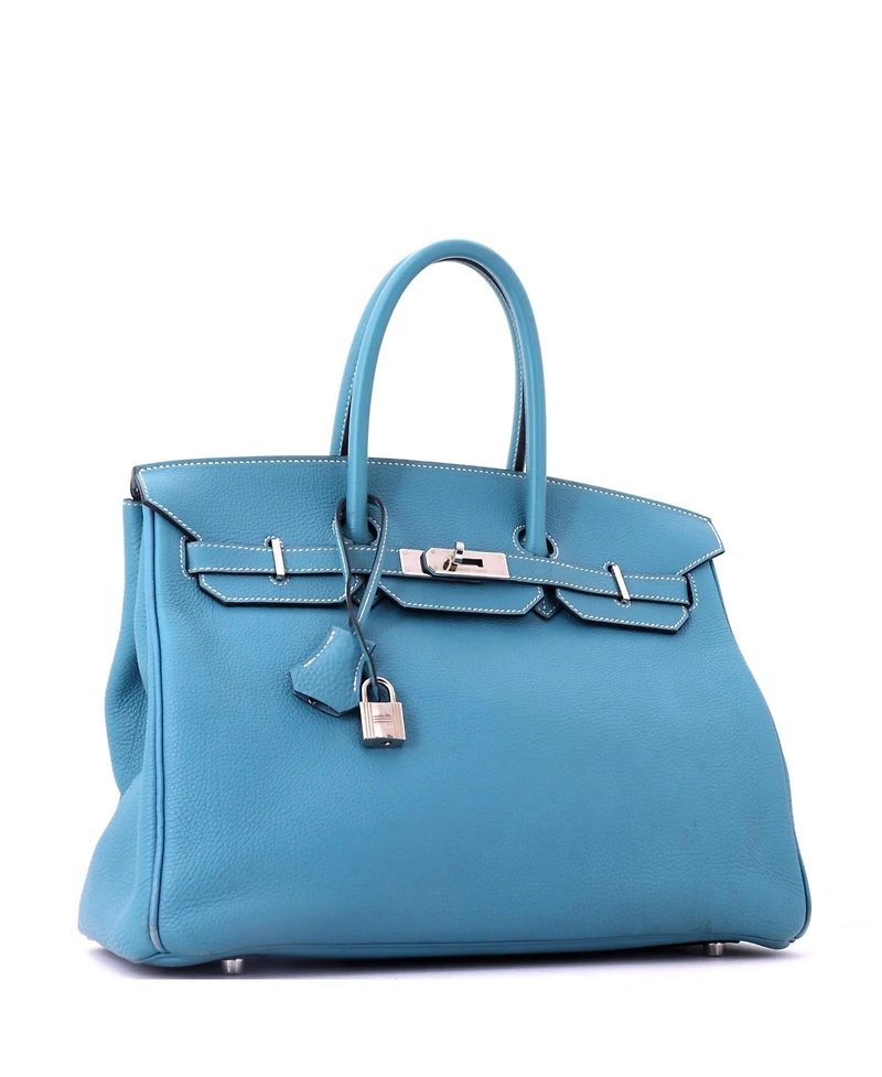 Pre-Owned HERMES Birkin 35 Handbag Blue Togo with Palladium Hardware
